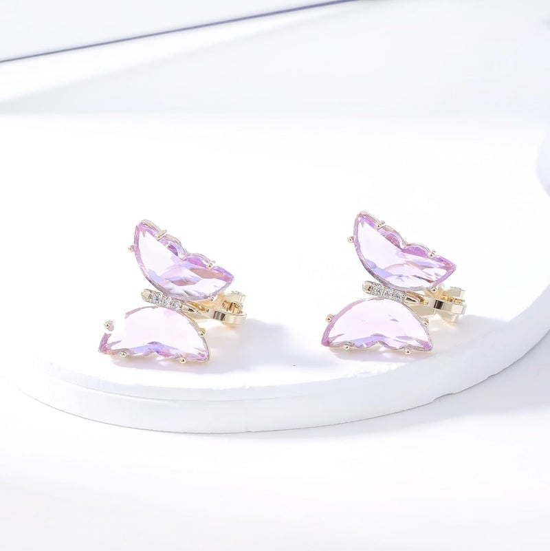 YOQUCOL Butterfly Shape Crystal Clip On Earrings Non Pierced Golden Stud for Women - Image 4